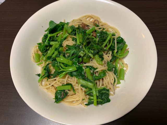 くさやと明日葉のスパゲッティ
