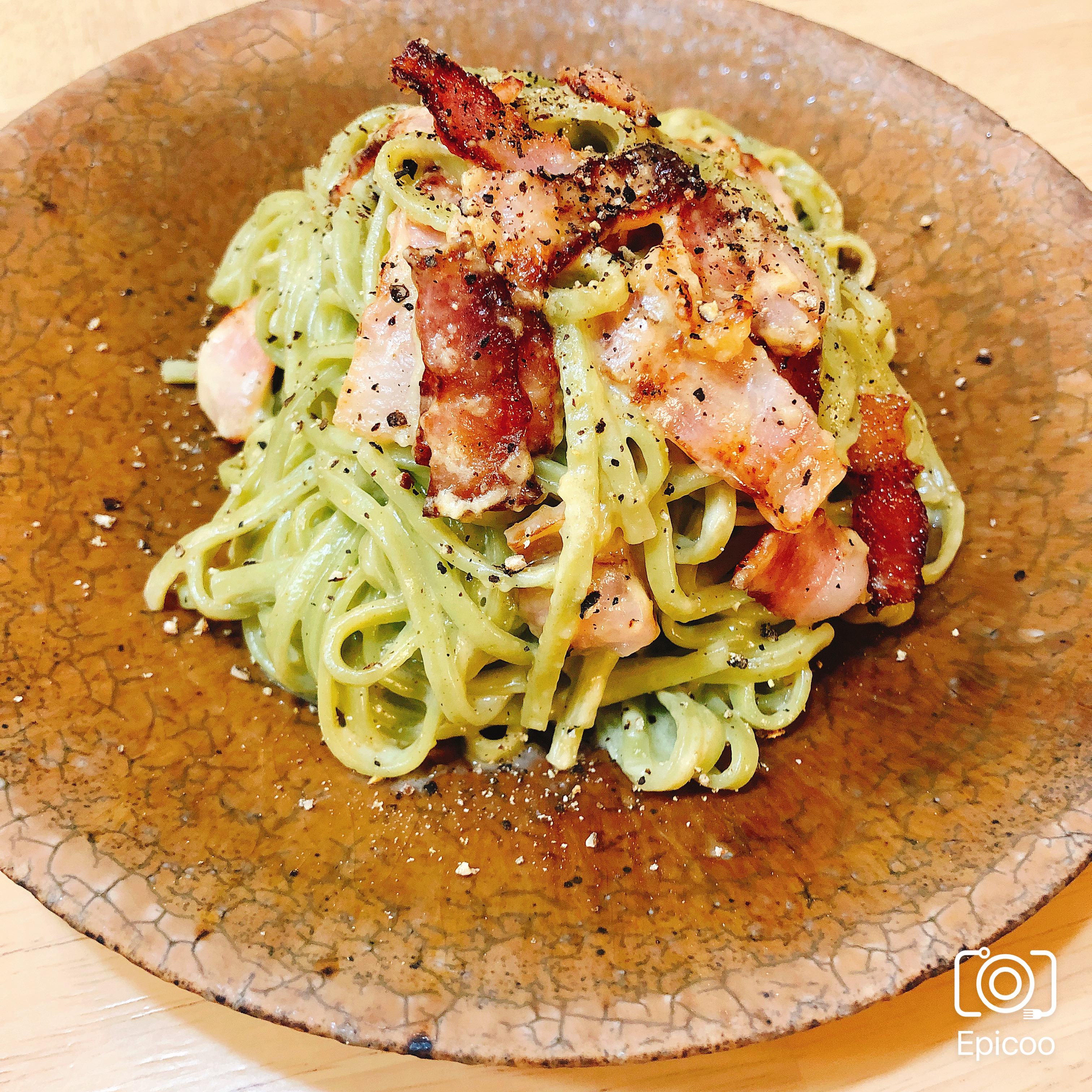 明日葉うどんのカルボナーラ